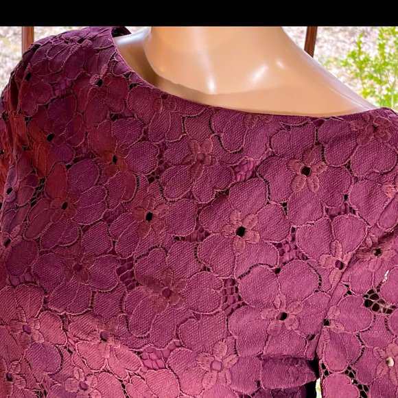 ▪️DIANE von FURSTENBERG▪️Burgundy 'Sarita' Poppy Flower Lace Overlay Dress - Picture 3 of 6
